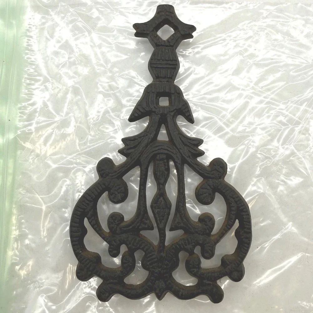 Wilton Cast Iron Trivet Lyre Heart Scroll Design Black Three Legged Vintage